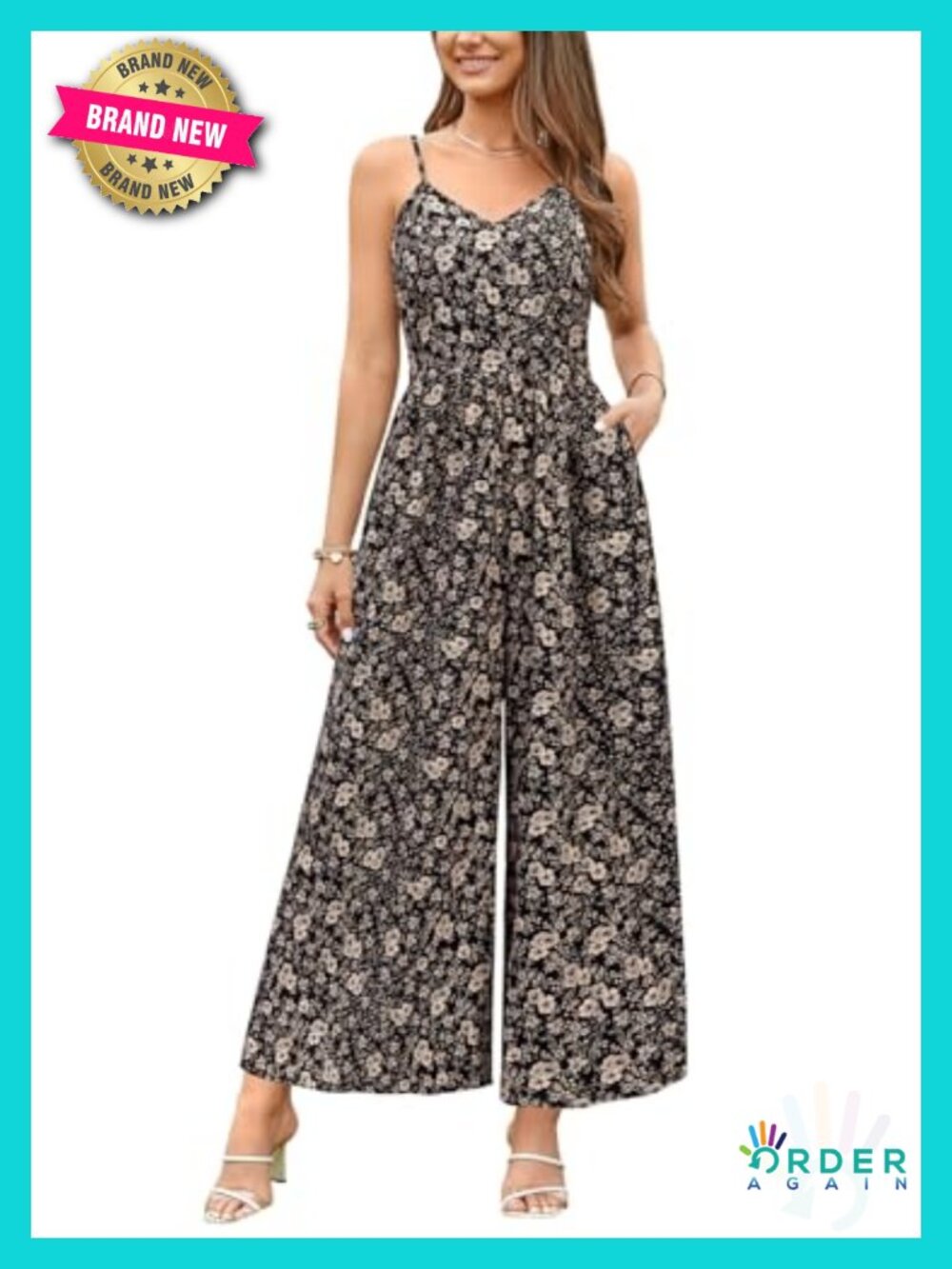 Wide Leg Jumpsuit with Pockets Smocked Back Adjustable Spaghetti Strap